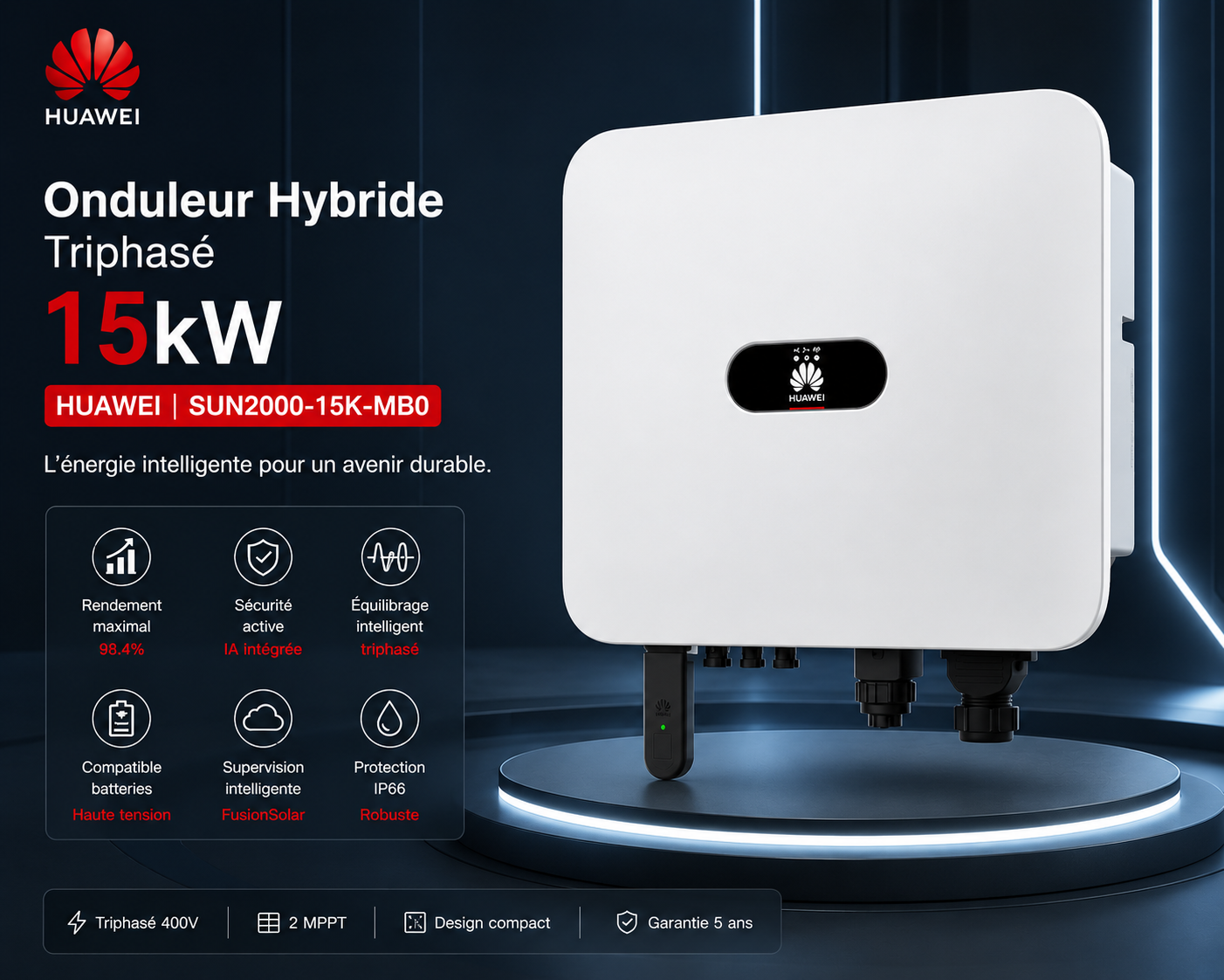 Onduleur | Convertisseur | solaire hybride triphasé, 15kW HUAWEI – Image 2